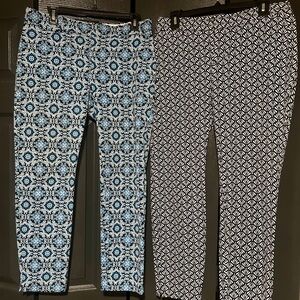Printed Ankle Pants - Blue & Black Pattern